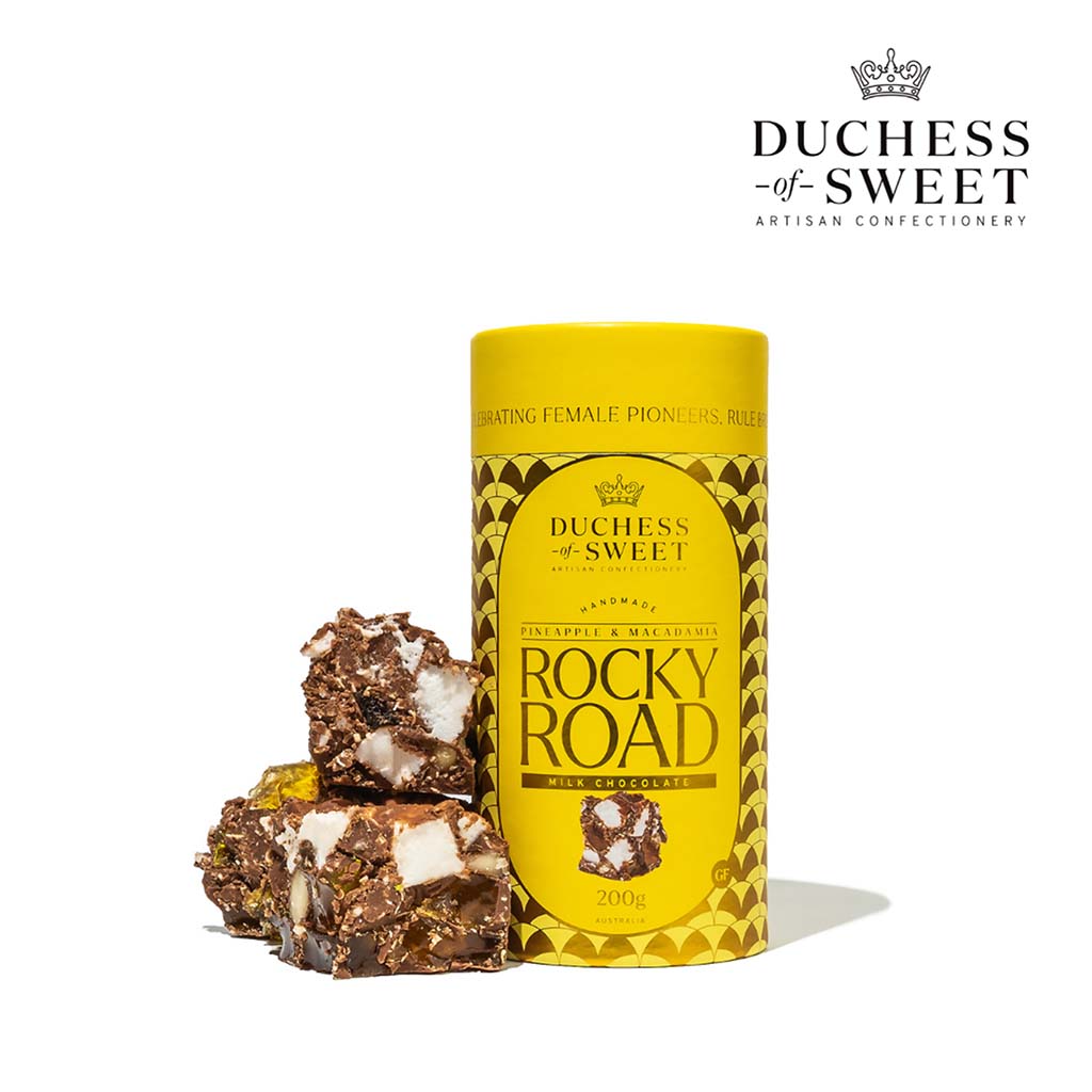 Duchess of Sweet Pineapple & Macadamia Milk Chocolate Rocky Road 200g Cylinder