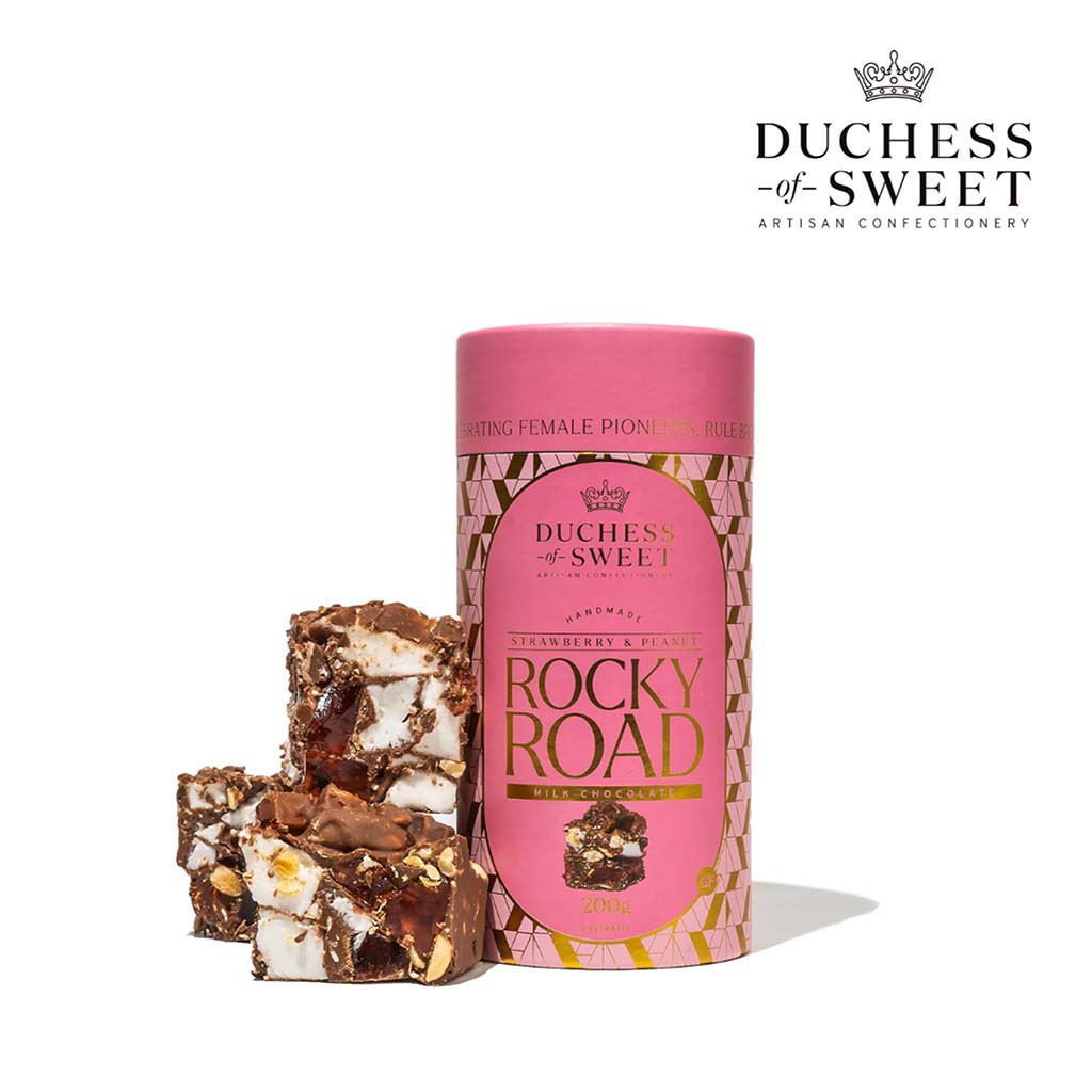 Duchess of Sweet Strawberry & Peanut Milk Chocolate Rocky Road 200g Cylinder