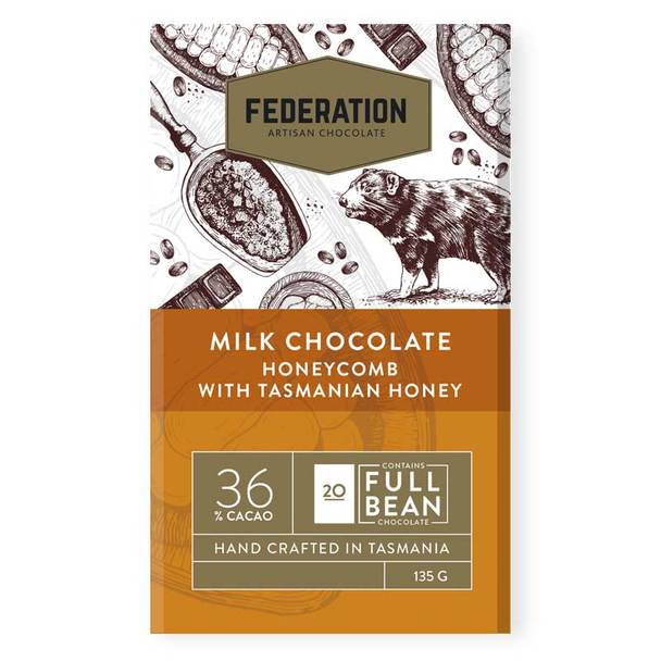 Federation Milk Chocolate Honeycomb with Tasmania Honey Bar 135g