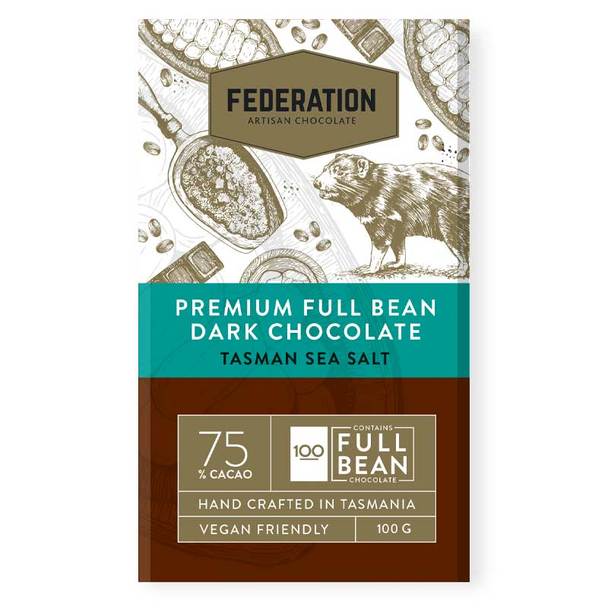 Federation Premium Full Bean Dark Chocolate Tasmania Sea Salt Bar 100g